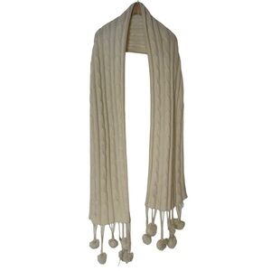 Linda Richards Cashmere Cable Knit Fur Tassels Scarf